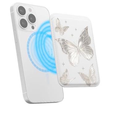 Imagem de Suporte magnético para iPhone, carteira fina de couro PU, capa para cartão, capa traseira para cartão, acessório de telefone fofo