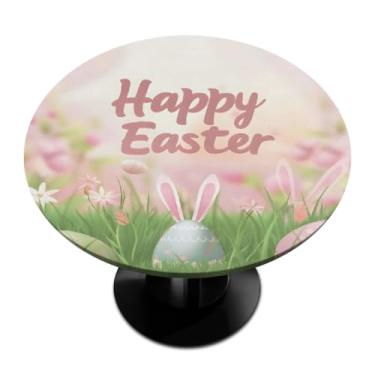 Imagem de hongjinglin Toalha de mesa redonda com borda elástica de Páscoa, toalha de mesa redonda limpável para ambientes internos e externos, pátio, jantar, cozinha, festival, decoração para mesas de 114 a 127