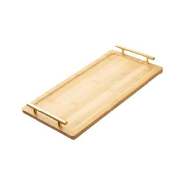 Imagem de SiaBiced Bandeja de servir de madeira com alças, bandeja decorativa retangular moderna para mesa de centro, ideal para refeições e jantares, L