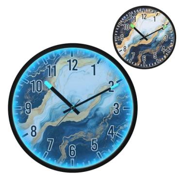 Imagem de Relógio de parede LED que brilha no escuro e ativado por voz, silencioso, design de mármore azul dourado de 30,5 cm, operado por bateria para decoração de quarto e sala de estar (213)