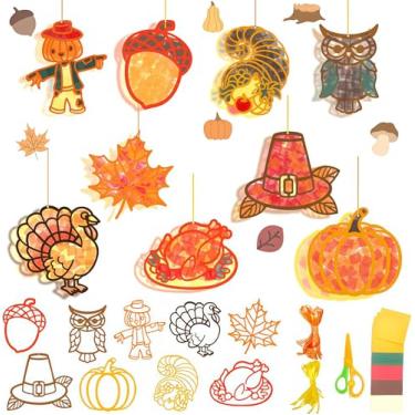 Imagem de Jengaer 36 peças de apanhadores de sol de ação de graças, kit de artesanato faça você mesmo, pintura de janela, enfeite de papel para decoração de festa de Ação de Graças, outono, colheita