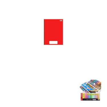 Imagem de Kit Caderno Brochura Capa Dura PEPPER Vermelho 80 Folhas + Caneta Trigel Metálica 10 Cores + Marca Texto Boss 15 Cores