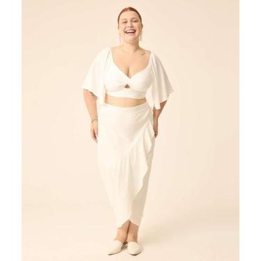 Imagem de Saia Plus Size Midi Feminina Babado Marisa-01656, 52, Off white