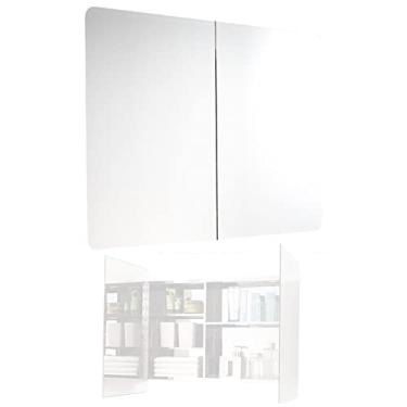 Imagem de SPXMQSS Armário de espelho de banheiro, armário de banheiro de aço inoxidável, porta dupla, espelho montado na parede, armário de banheiro simples armário de armazenamento e armazenamento de parede 80