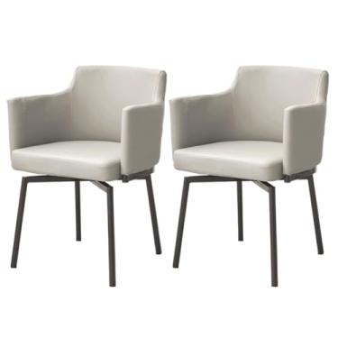 Imagem de SPXMQSS Cadeiras de sala de jantar, cadeiras de cozinha estofadas com encosto e pernas de metal, cadeiras de jantar giratórias de couro com apoios de braços para casa, escritório, sala de estar e