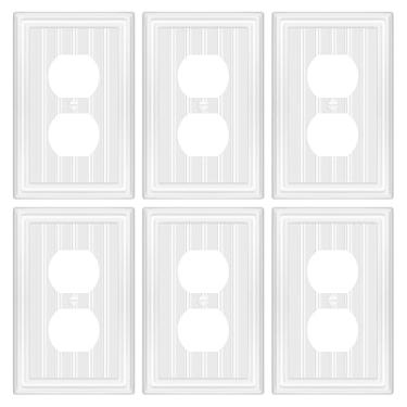 Imagem de Placa de parede de metal para tomadas elétricas, placas decorativas de interruptor branco off-white, placa de cobertura de interruptor de luz, placas de parede de 1 gangue (tomada duplex, pacote com 6