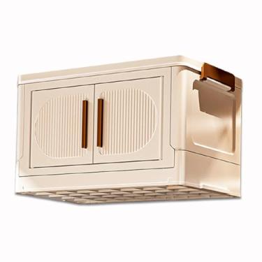 Imagem de SPXMQSS Caixas de armazenamento de plástico, caixas de armazenamento empilháveis, abertura frontal com tampas e rodas, recipientes de armazenamento dobráveis para sala de estar, quarto, guarda-roupa