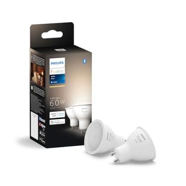 Imagem de Philips Hue Lâmpada LED Smart 60W GU10, luz branca, pacote com 2, 450 lúmens, interna, controle de aplicativo Hue, funciona com Alexa, Google Assistant e Apple Homekit