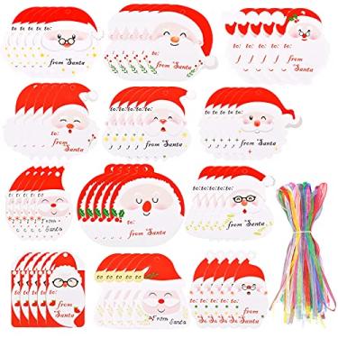 Imagem de 120 etiquetas de presente de Natal, de etiquetas de Papai Noel, etiquetas de papel kraft com 120 cordões para pendurar para embrulho de presente e lembrancinhas de festa de Natal