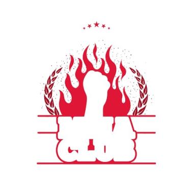 Imagem de Adesivo de Vidro MMA Club, Mixed Martial Arts, Fist com Chamas, Vermelho e Branco, Tema Esportivo (6, 15x15cm)