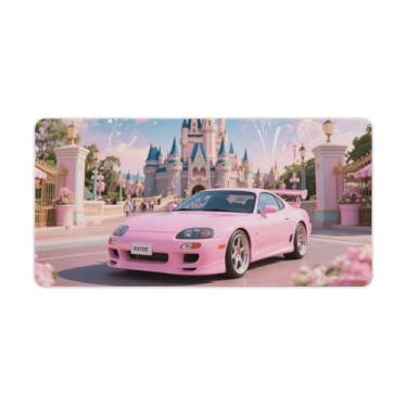 Imagem de HouLaiZhe JDM Tapetes de mesa de carro rosa Rx7 JDM carro esportivo castelo rosa para jogos tapetes de mouse pads grandes para teclado de mesa tapete de computador 30 x 60 cm