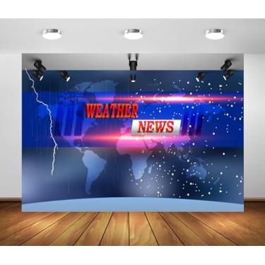 Imagem de BELECO Tecido de 1,5 x 0,9 m de tecido para notícias meteorológicas, redação, previsão do tempo de mau tempo, estúdio de notícias, pano de fundo, âncora de notícias, crianças, adultos, cabine de fotos
