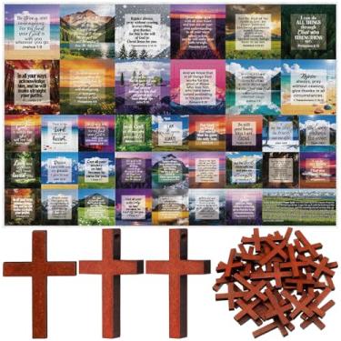 Imagem de Painel de colcha de oração de bolso, quadrados com pequenas cruzes de madeira, mini escritura, faça você mesmo, colcha de oração de bolso para amigos, família, presente espiritual, presente de Natal