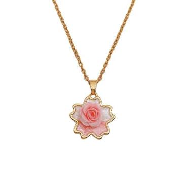 Imagem de Colar delicado com pingente de flor de rosa doce para mulheres, dégradé delicado, pétalas de rosa, pingente floral, corrente ajustável, gargantilha banhada a ouro, moda, presente de aniversário para
