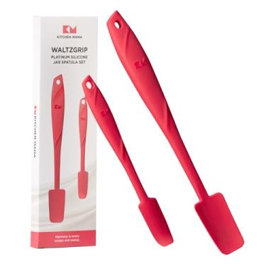 Imagem de Kitchen Mama Conjunto de pote e espátula de lata de silicone WaltzGrip Platinum: resistente ao calor, lavável na lava-louças, aderência ergonômica, perfeito para misturar e raspar, panelas