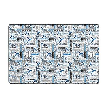 Imagem de Zeraoke Tapetes azuis de ginástica para sala de estar de 1,1 x 1,8 m, tapete macio e moderno, tapetes felpudos antiderrapantes para decoração de casa, tapete lavável para quarto, jantar, dormitório,