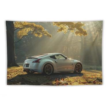 Imagem de HouLaiZhe Tapeçaria de carro Jdm carro 370z efeito Tyndall para pendurar na parede quarto decoração de casa tapeçarias estética piquenique decoração de parede arte de parede para dormitório sala de