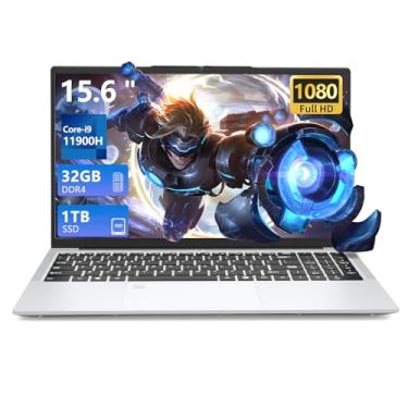 Imagem de Laptop de 15,6 polegadas, laptop para jogos i9-11900H, FHD 1920 x 1080, para 32 GB LPDDR4 RAM 1 TB SSD, laptop tradicional WiFi 5 HDMI teclado retroiluminado com teclado numérico ganha 11 laptops Pro