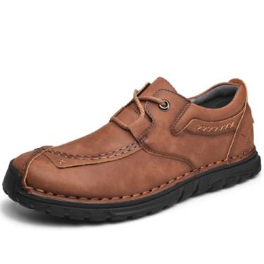 Imagem de Mecolop Tênis masculino casual de couro moderno para dirigir, mocassins, tênis de caminhada para homens, Marrom - 197, 42