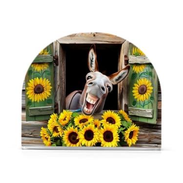 Imagem de Qilmy Porta-guardanapos engraçado de burro e girassol, porta-guardanapos de acrílico transparente para mesa, suporte de guardanapo de coquetel de papel de seda para cozinha, dispensador de guardanapos