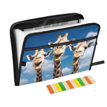 Imagem de Wassud Três Girafas Acordeão Arquivo Organizador Letra A4 Pasta de Arquivo de Papel Organizador de Documentos com Etiquetas Pasta de Arquivo Expansível 13 Bolsos