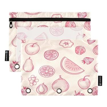 Imagem de Wassud Bolsa para lápis Simple Line Art Fruits para fichário de 3 anéis, bolsa transparente com zíper liso, estojo de lápis padrão, pacote com 2