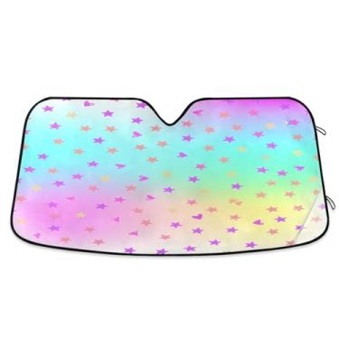 Imagem de Qilmy Para-brisa de carro, protetor de viseira dobrável com estrelas arco-íris, mantém fresco, bloqueia raios UV e acessórios para proteger carros, SUVs, caminhões-(M) 415