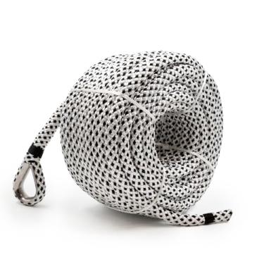 Imagem de Corda de âncora de barco de nylon trançado duplo 1/5.1 cm x 114' (12 mm x 35 m) Olho pré-emendado com dedal de aço inoxidável 316 para ancoragem, ancoragem, fixação