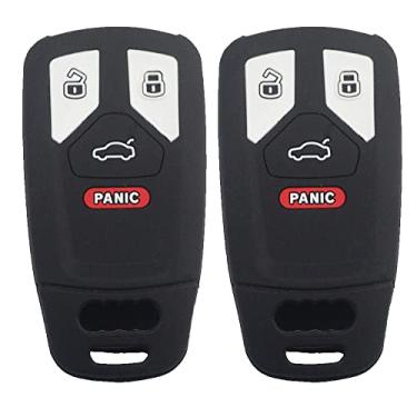 Imagem de Btopars 2 peças 4 botões de silicone preto chave de proteção total Fob Smart capa remota jaqueta com pânico compatível com 2017 2018 2019 Audi Q7 Q5 A3 A4 A5 A7 A8 TT R8 RS5 RS7