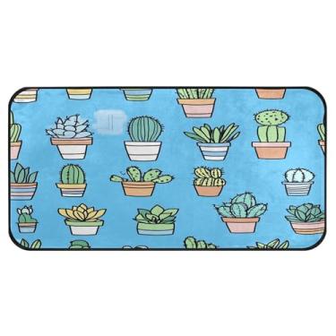 Imagem de Burbuja Tapete de cozinha de desenho animado suculentas 51 x 99 cm, tapete lavável antiderrapante com suporte de borracha, tapete para cozinha, sala de estar, banheiro, decoração de casa