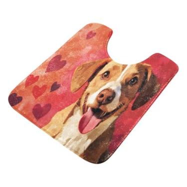 Imagem de Burbuja Tapete de banheiro para cães Valentine, tapete de banho absorvente de pelúcia macio, base antiderrapante para piso de banheiro, oval em forma de U
