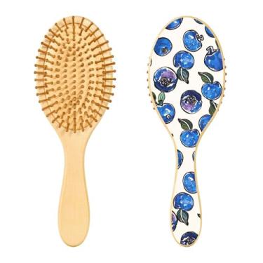 Imagem de STAYTOP Escova de cabelo de mirtilo para crescimento do cabelo, escova de cabelo de madeira desembaraçadora confortável para massagear o couro cabeludo, ideal para todos os tipos de cabelo