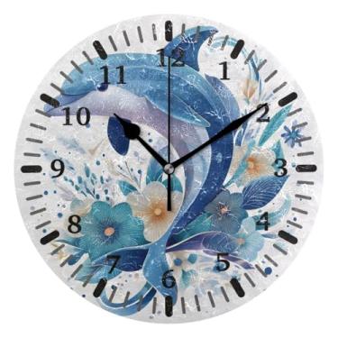 Imagem de CEBUGI Relógio de parede golfinho operado a bateria relógios redondos silenciosos sem tique-taque relógios de parede para cozinha, banheiro, quarto, escritório, decoração 25,4 cm