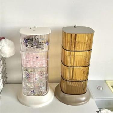 Imagem de GLOGLOW Caixa de Armazenamento Rotativa de Acessórios de Cabelo, Organizador de Joias de Plástico Transparente de 4 Camadas para Joias e Grampos de Cabelo, Perfeito para Dormitórios e Suprimentos de