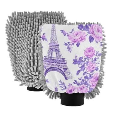 Imagem de STAYTOP Lindas luvas de lavagem de carro da Torre Eiffel, 2 peças, luvas de microfibra de chenille, sem arranhões, panos de esponja de lavagem ultra absorventes para carros, limpeza doméstica - M