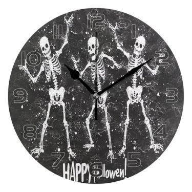 Imagem de YETTASBIN Relógio de parede esqueleto de Halloween, silencioso, sem tique-taque, operado por bateria, relógio redondo decorativo criativo para cozinha, sala de estar, banheiro, decoração de escritório