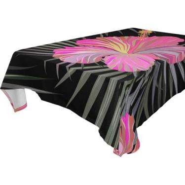 Imagem de Burbuja Toalha de mesa de hibisco tropical, toalha de mesa retangular, anti-rugas, grossa para decoração de jantar, cozinha, festa, 152 x 304 cm