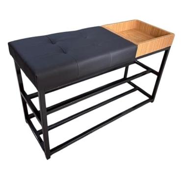 Imagem de Sapateira Com Banco Macio 90cm Estilo Industrial Com Porta Objetos 10 Pares sapateira hall de entrada para Entrada, Quarto ou Varanda(Estrutura Preta/Assento Preto)