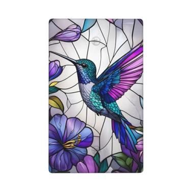 Imagem de Indokyeyqaz Placa decorativa para interruptor de luz com dispositivo elétrico de beija-flor vitral, 1 placa de interruptor e tampa de tomada 7 x 11,4 cm para cozinha, quarto, decoração de casa