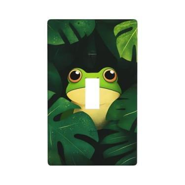 Imagem de Indokyeyqaz Placa decorativa de interruptor de luz de sapo de folha verde, placas de parede decorativas, 1 placa de interruptor de grupo e capas de tomada 7 x 11,4 cm para quarto, banheiro, cozinha
