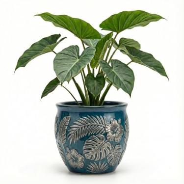 Imagem de Genérico Vaso Redondo para Plantas, Uso Interno, GG, Preto, Terracota/Barro, Texturizado com Relevo, Redondo, Chão, Vaso de Plantas, 15x12x11 cm
