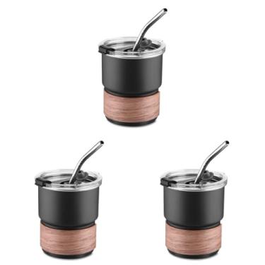 Imagem de Kit com 3 Copos Herméticos em Inox Para Café, Chá e Bebidas Quentes 250ml com Canudo - Preto