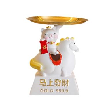 Imagem de Fenteer Bandeja Decorativa Gato da Sorte, Porta-Doces, Porta-Chaves, Decoração para Mesa de Sala de Estar, de Entrada, Escritório ou Rack de TV, Branco