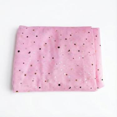 Imagem de Tecido de tule brilhante com lantejoulas de lua estrela, rolos de 10 jardas x 150 cm de largura, material transparente brilhante para saias tutu e decoração (rosa)
