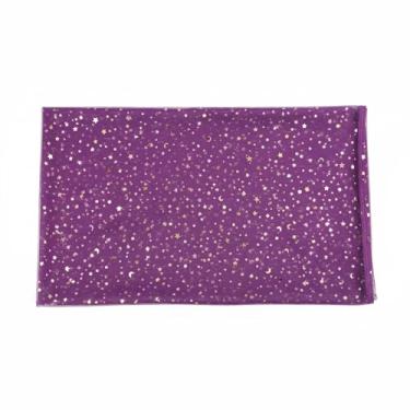 Imagem de Tecido de tule brilhante com lantejoulas de lua estrela, rolos de 10 jardas x 150 cm de largura, material transparente brilhante para saias tutu e decoração (roxo)