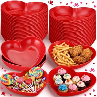 Imagem de Hushee Pacote com 24 pratos de molho vermelho para o Dia dos Namorados, 20 cm, minipratos de tempero, tigela pequena de plástico em forma de coração, prato de lanche, pratos de aperitivo, tigela de