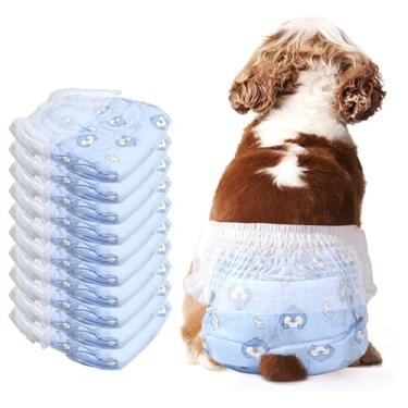 Imagem de Fraldas para cães fêmeas, descartáveis 10 peças fraldas elásticas para gatos fêmeas, tamanho M pull-ups à prova de vazamento, fraldas para cães com padrão de pinguim para cães no calor, período de cão