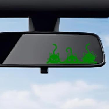 Imagem de 4 peças decalque de vinil espelho retrovisor de três gatos fofos, adesivo de acessórios de carro de gato fofo, decoração multiuso para banheiros e computadores (verde)