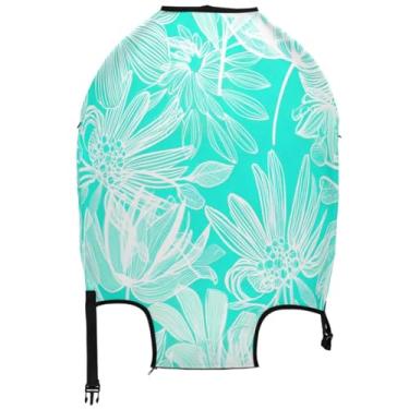 Imagem de Joisal Capas de mala de desenho animado, protetor de bagagem, bonito, aqua, floral, folhas brancas, manga de viagem, Folhas brancas florais aquáticas, M, Fits 22-24 Inch Case, Capa de mala