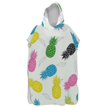 Imagem de Joisal Roupão para adultos, poncho de surfe, com capuz, toalha de praia, estampada, plus size, ponchos femininos com capuz, abacaxis coloridos fofos